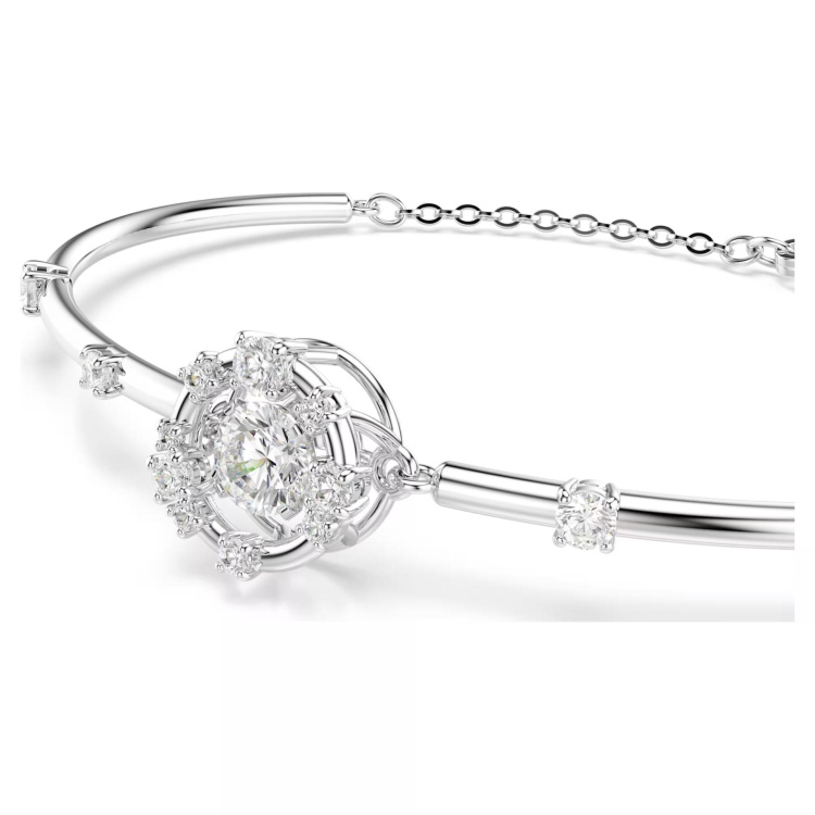 Constella bangle Round cut, Dancing stone, White, Rhodium plated